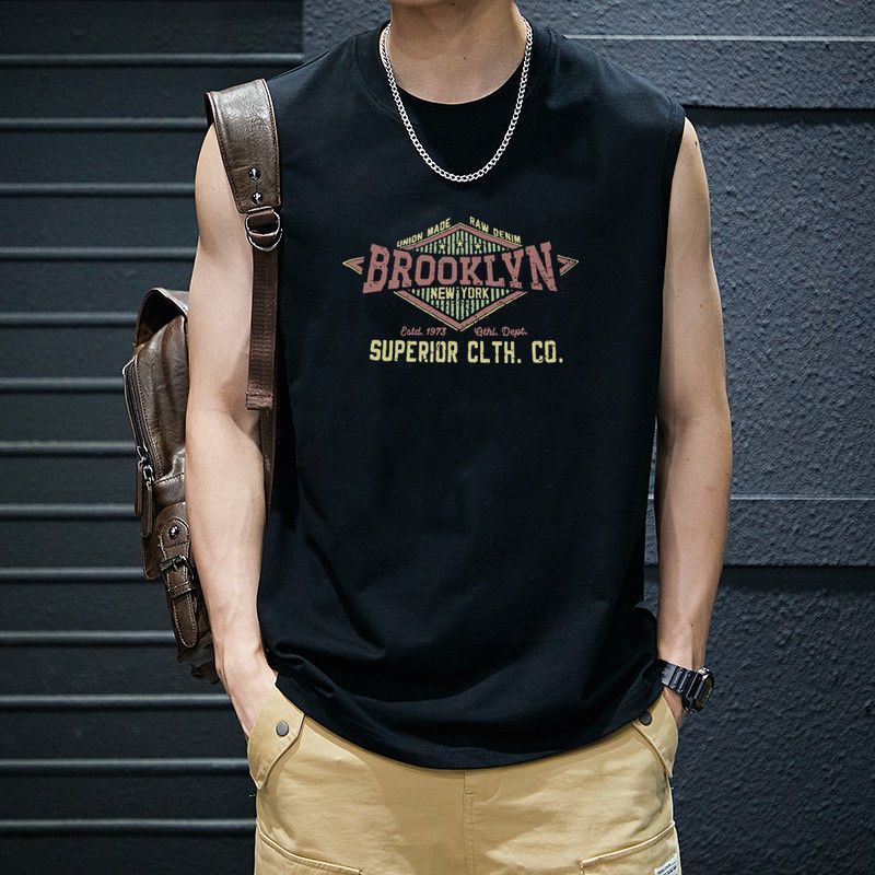 Men's Pure Cotton Sports Vest Sleeveless Loose Fitness Tank Top