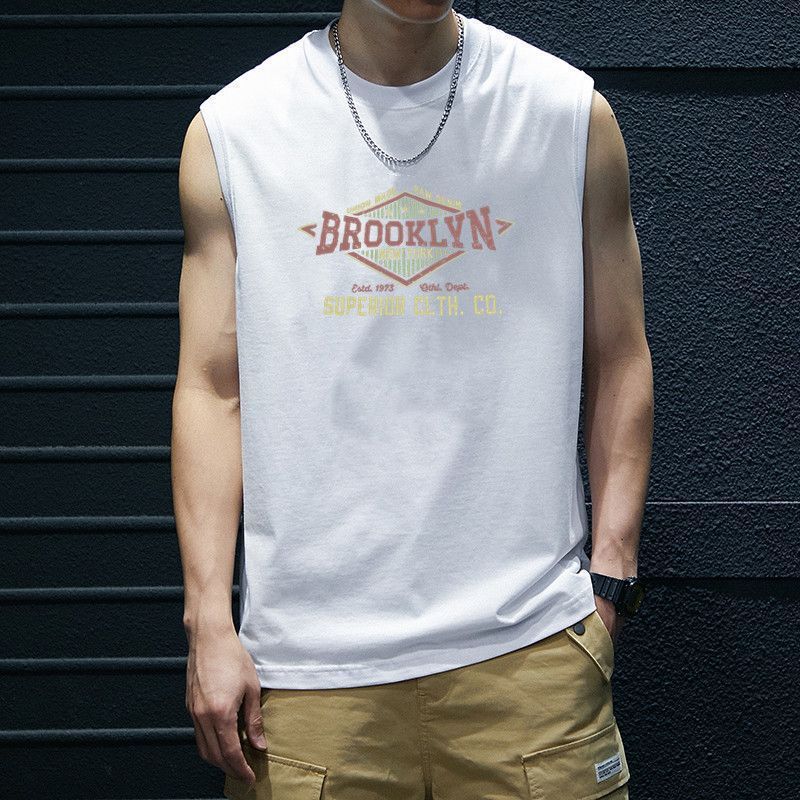 Men's Pure Cotton Sports Vest Sleeveless Loose Fitness Tank Top