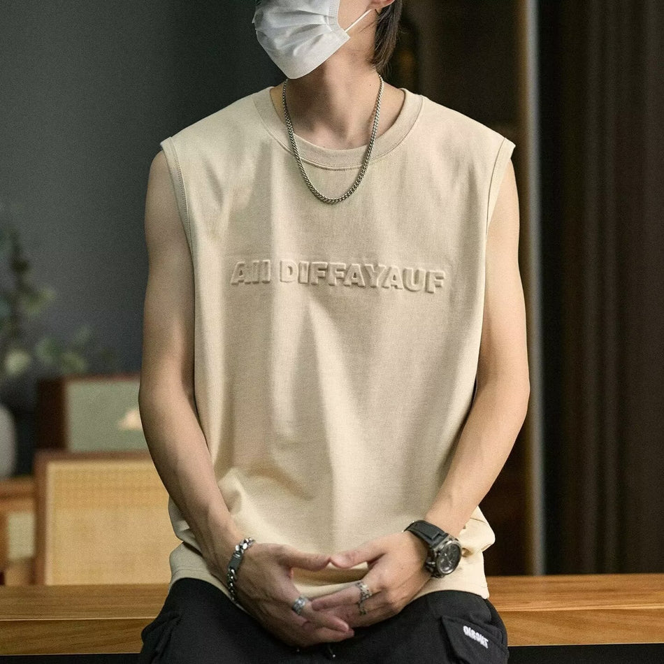 Men's Black Sleeveless Tank Top Hong Kong Style Casual Vest