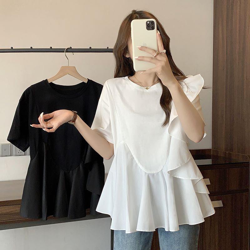 Plus Size Ruffle Detail Slim-Fit Short Sleeve T-Shirt