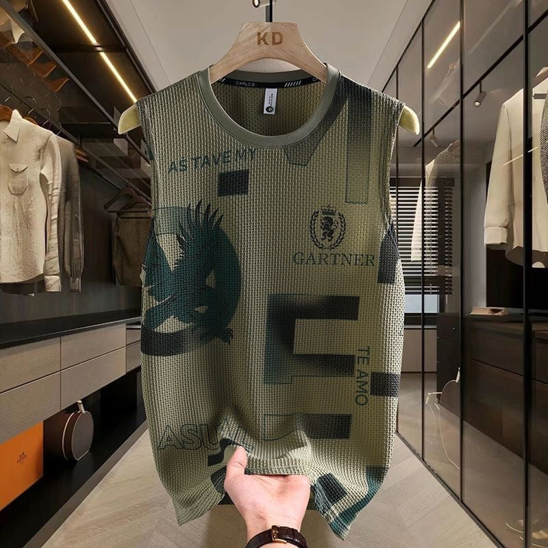 Men's Ice Silk Printed Sleeveless Vest Breathable Sports Top