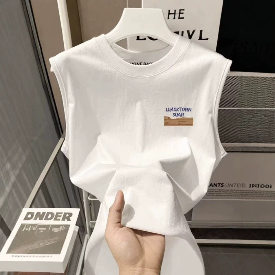 Men's Printed Sleeveless Vest Wide Shoulder Loose Casual Top