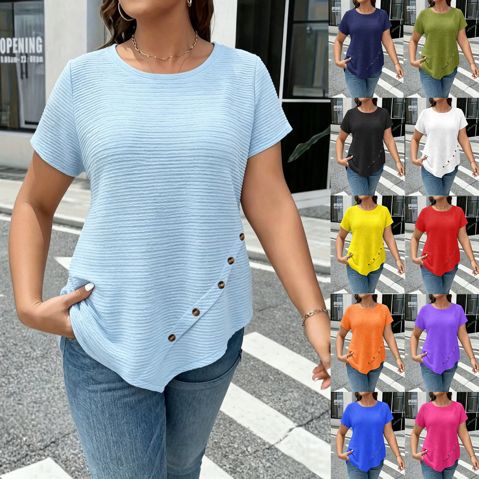 Women's Asymmetrical Hem Loose Fit Short Sleeve T-Shirt