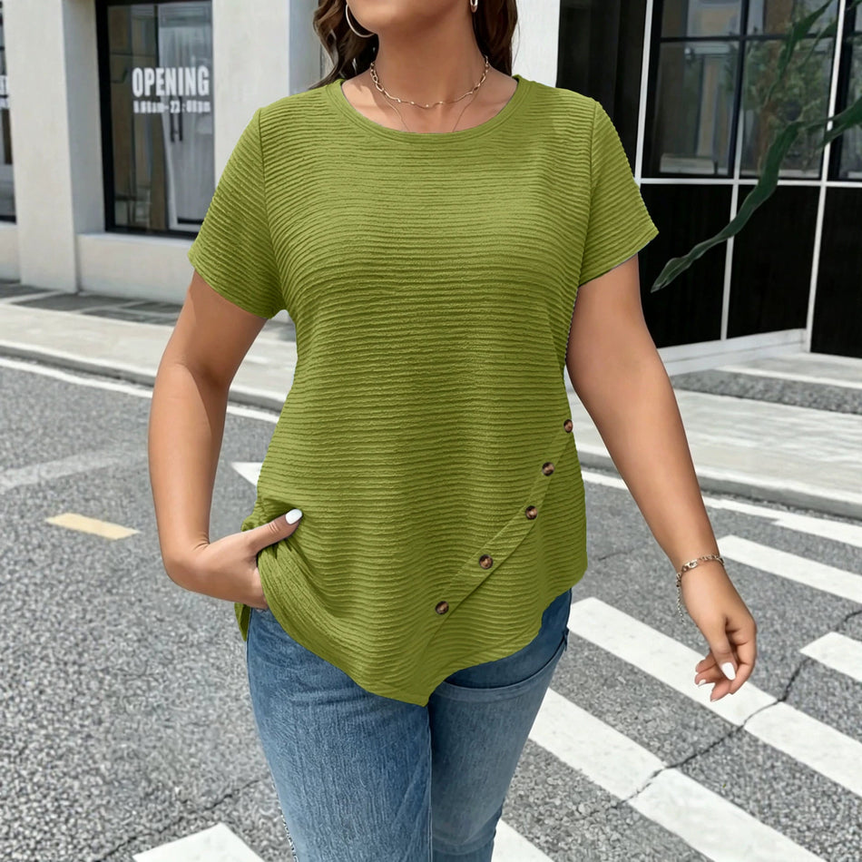 Women's Asymmetrical Hem Loose Fit Short Sleeve T-Shirt
