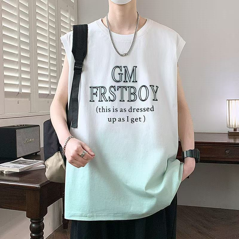 Men's Gradient Ice Silk Sleeveless Vest Letter Sports Top