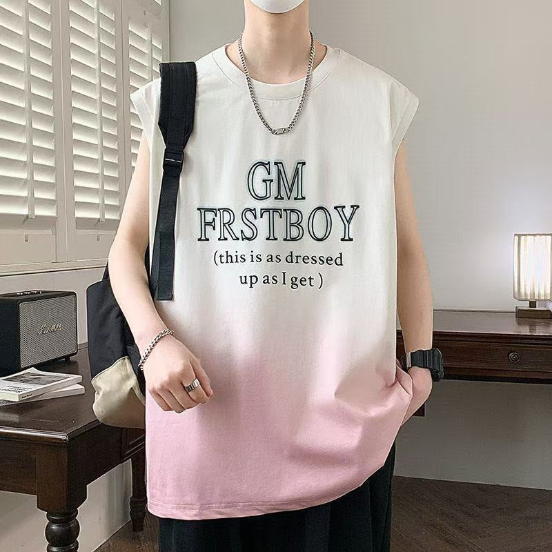 Men's Gradient Ice Silk Sleeveless Vest Letter Sports Top