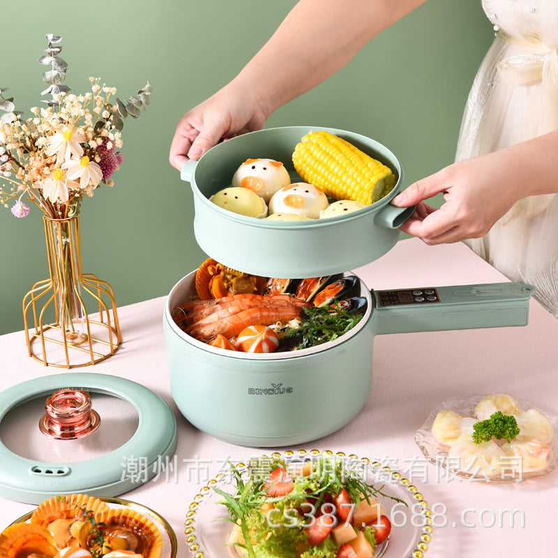 Green Multifunctional Electric Hot Pot, 1.5L Long Handle