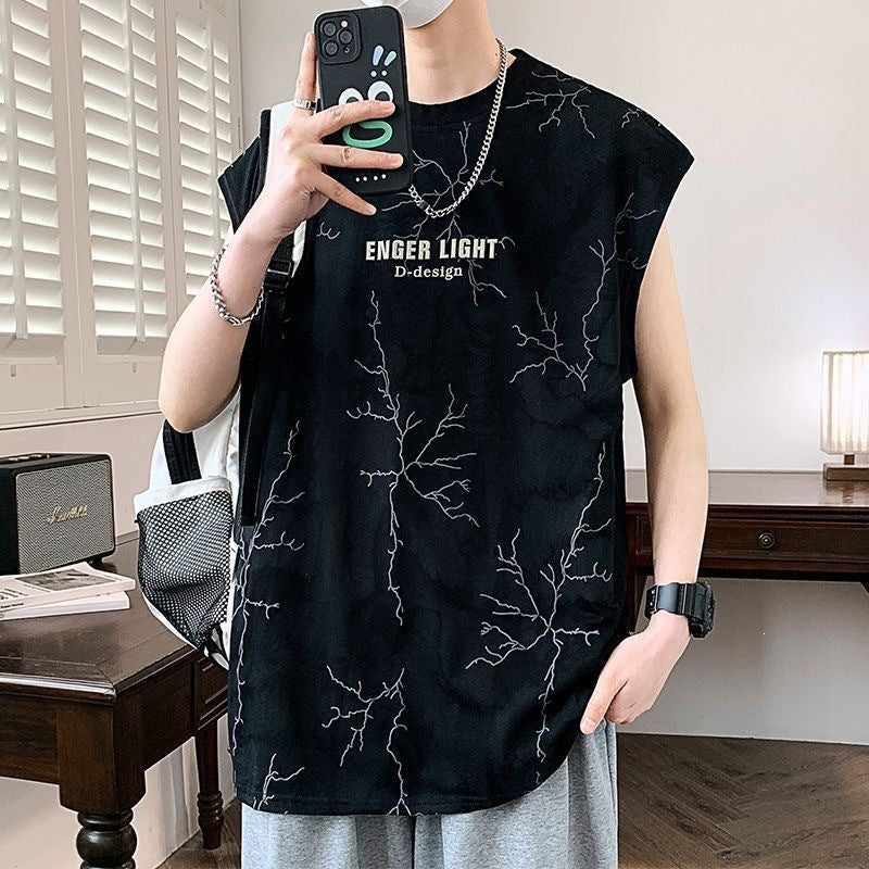 Men's Ice Silk Printed Sleeveless Vest Loose Sports Top