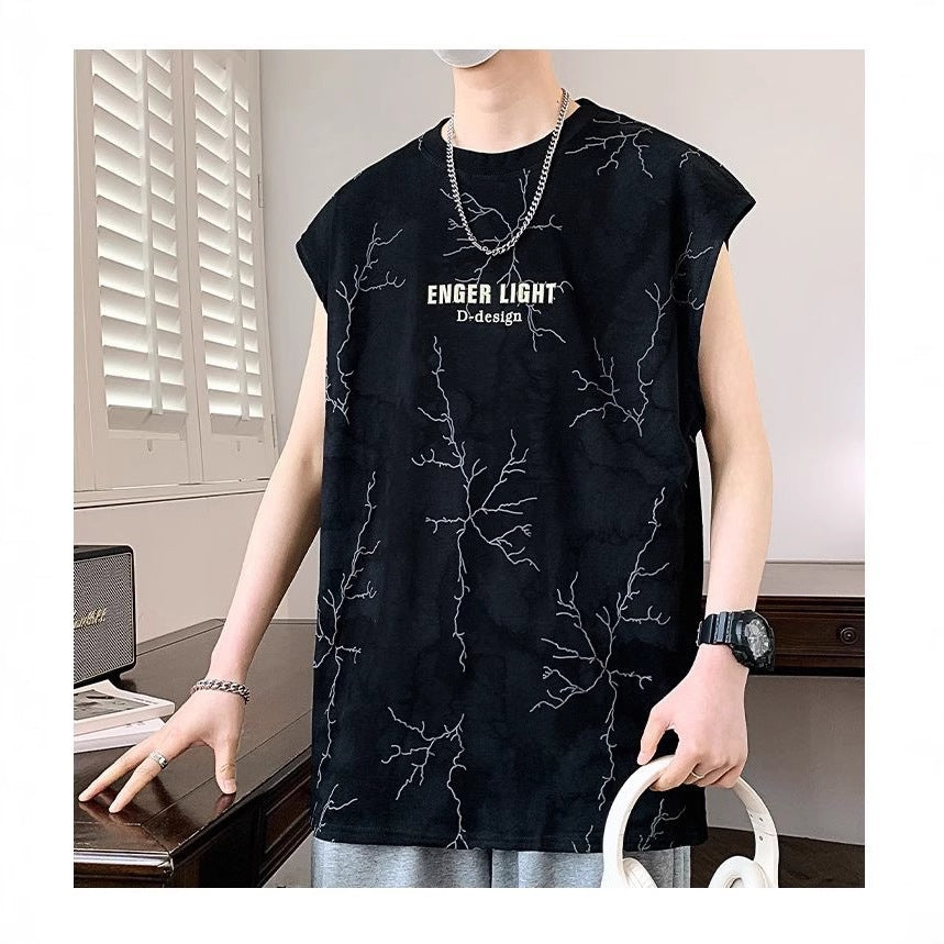 Men's Ice Silk Printed Sleeveless Vest Loose Sports Top