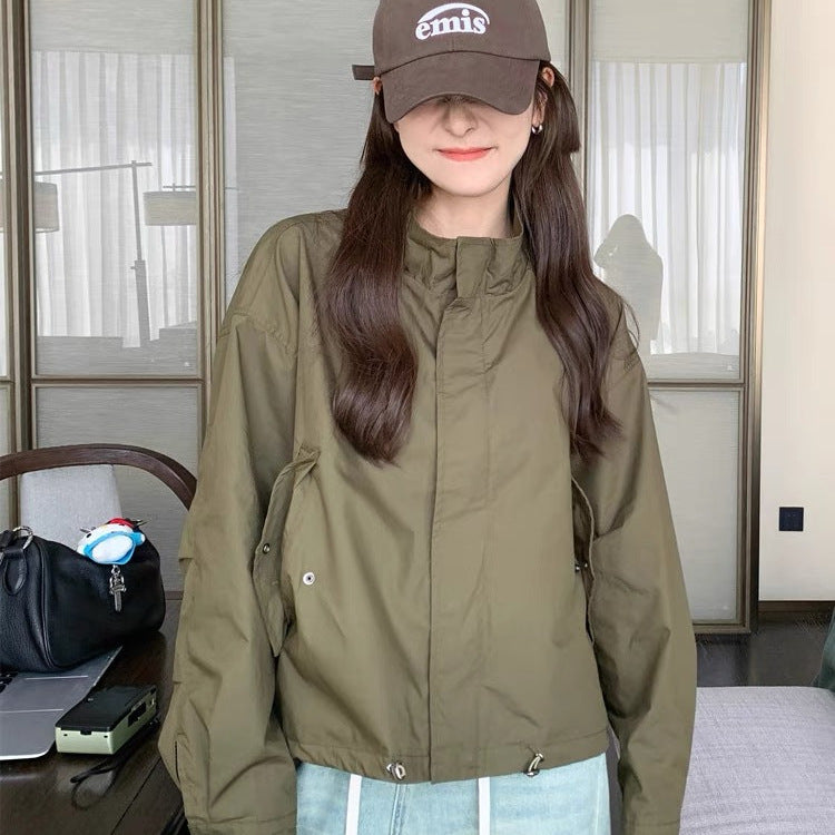 Women's Military Green Workwear Trench Coat Short Jacket