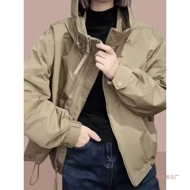 Women's Hooded Loose Fit Abstract Print Casual Windbreaker Jacket
