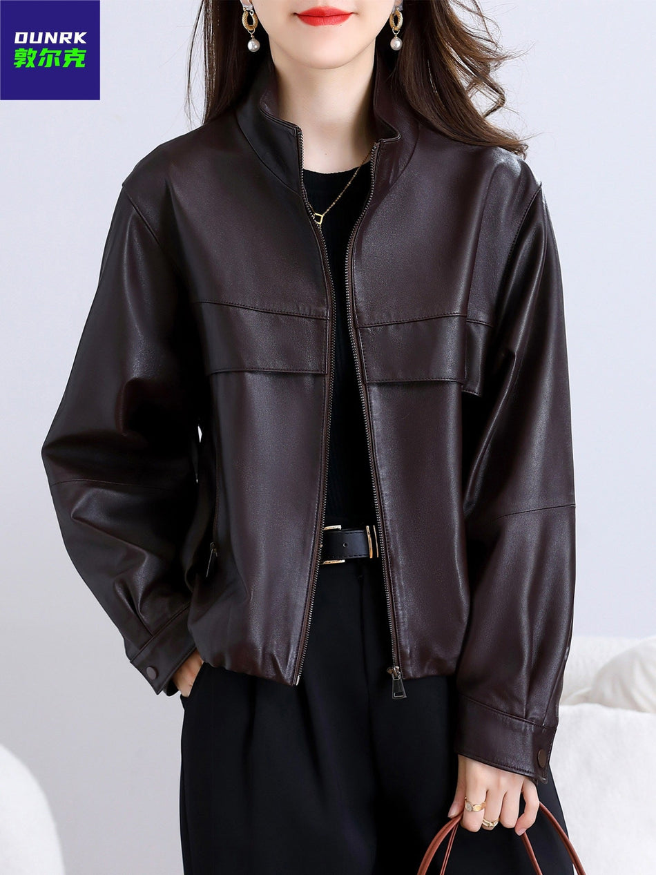 Women's PU Leather Stand Collar Casual Jacket Coat