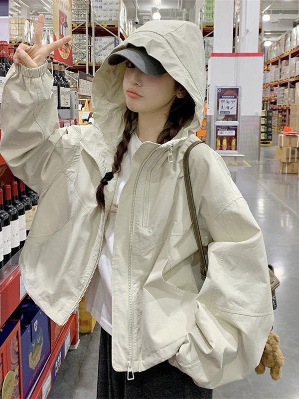 Women's Hooded Loose Fit Casual Outdoor Short Jacket