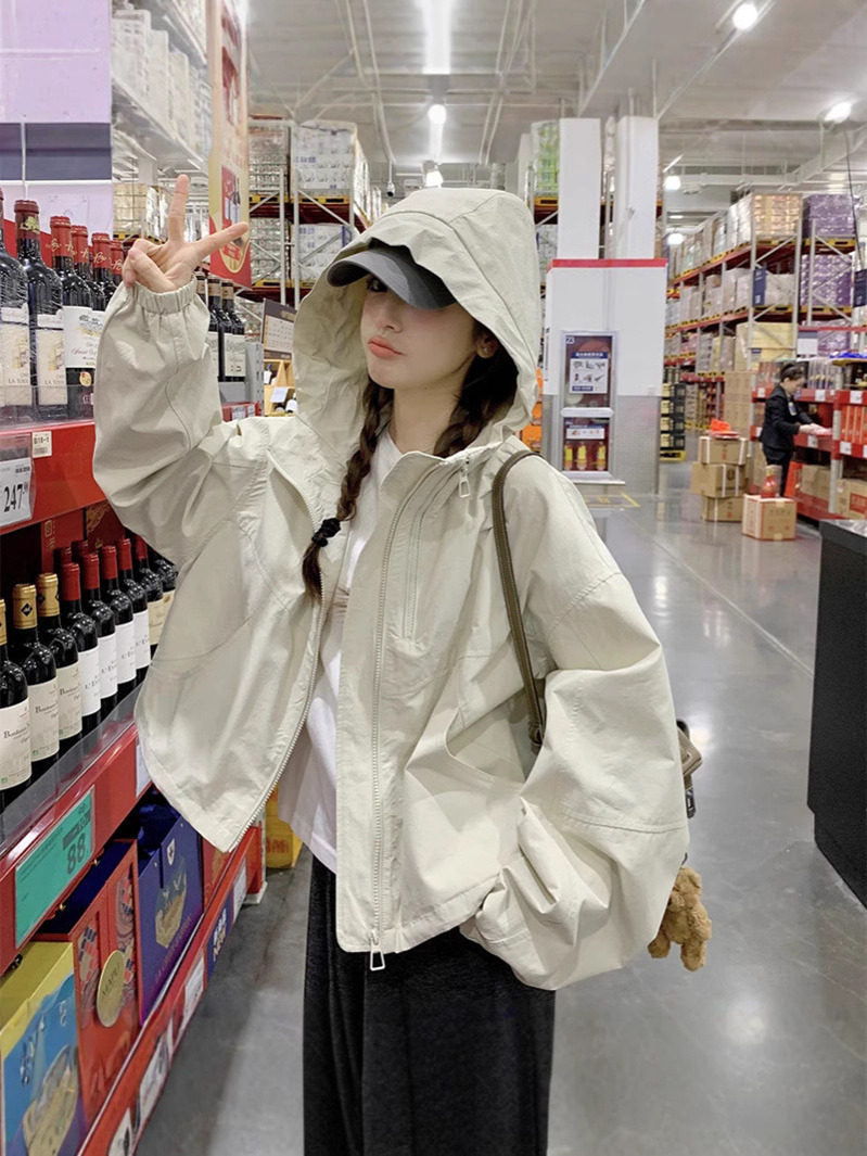 Women's Hooded Loose Fit Casual Outdoor Short Jacket
