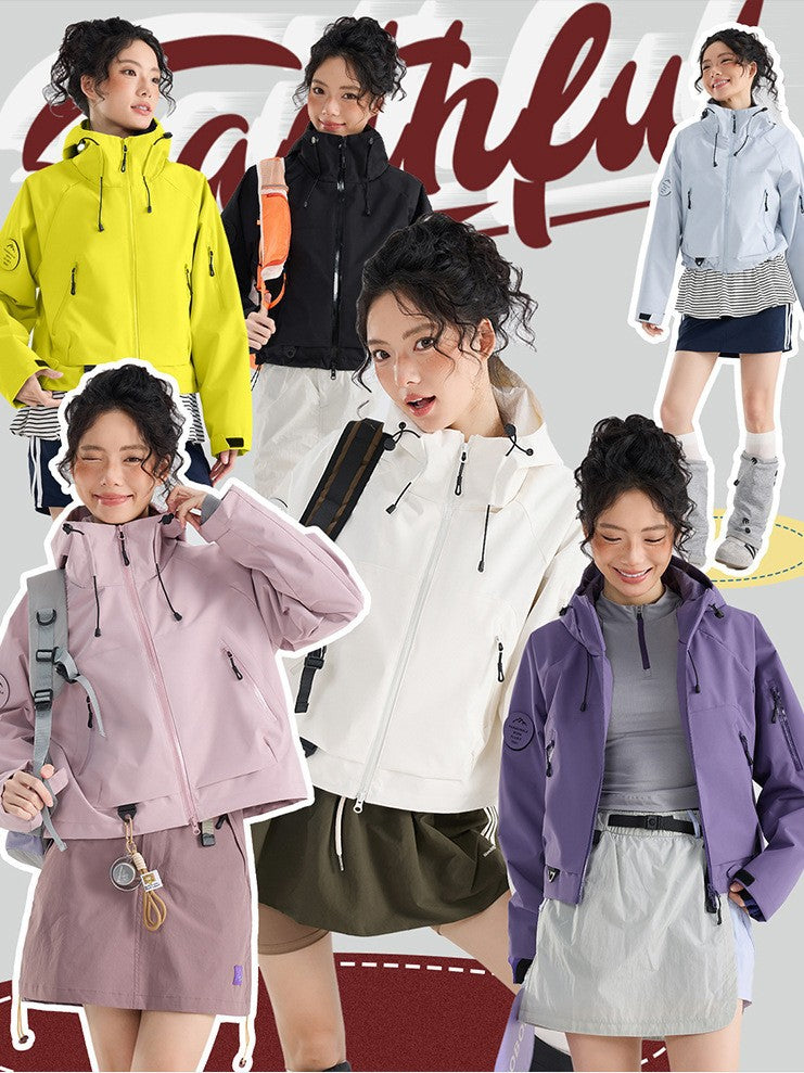 Women's Hooded Windproof Waterproof Outdoor Short Jacket