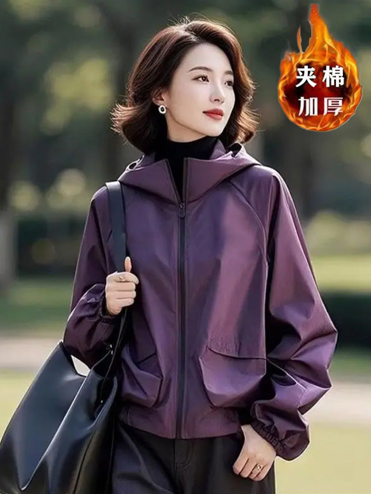 Women's Quilted Hooded Loose Fit Short Windbreaker Jacket