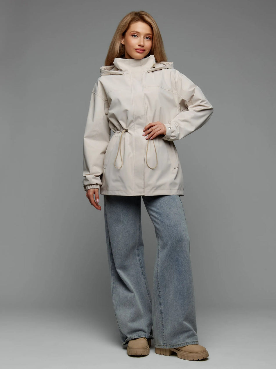 Women's Drawstring Waist Windbreaker Outdoor Casual Jacket