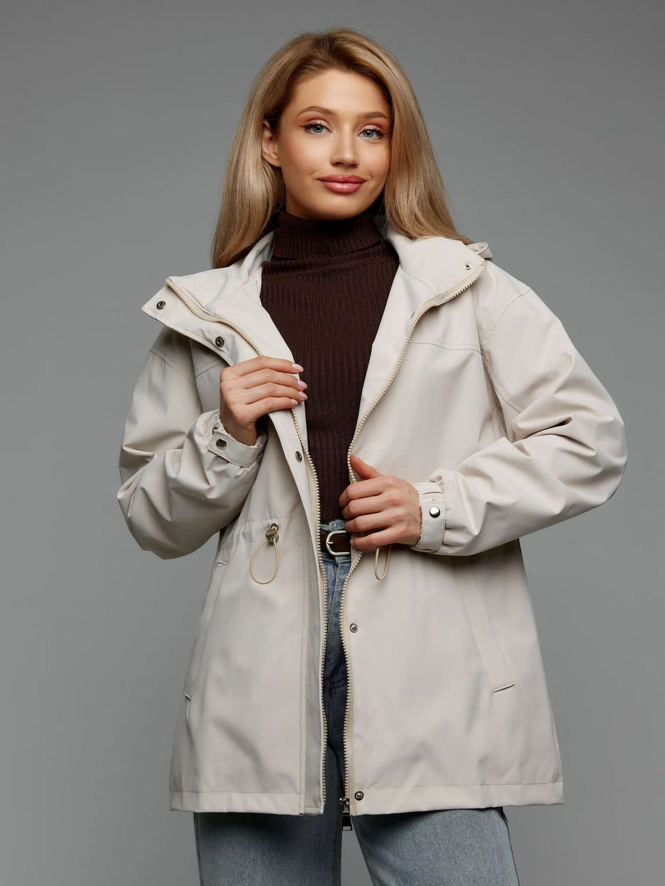 Women's Drawstring Waist Windbreaker Outdoor Casual Jacket