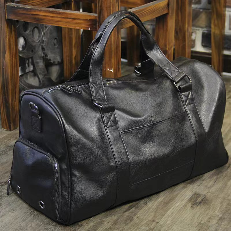Men's Full-Grain Leather Travel Duffel Bag for Business Trips
