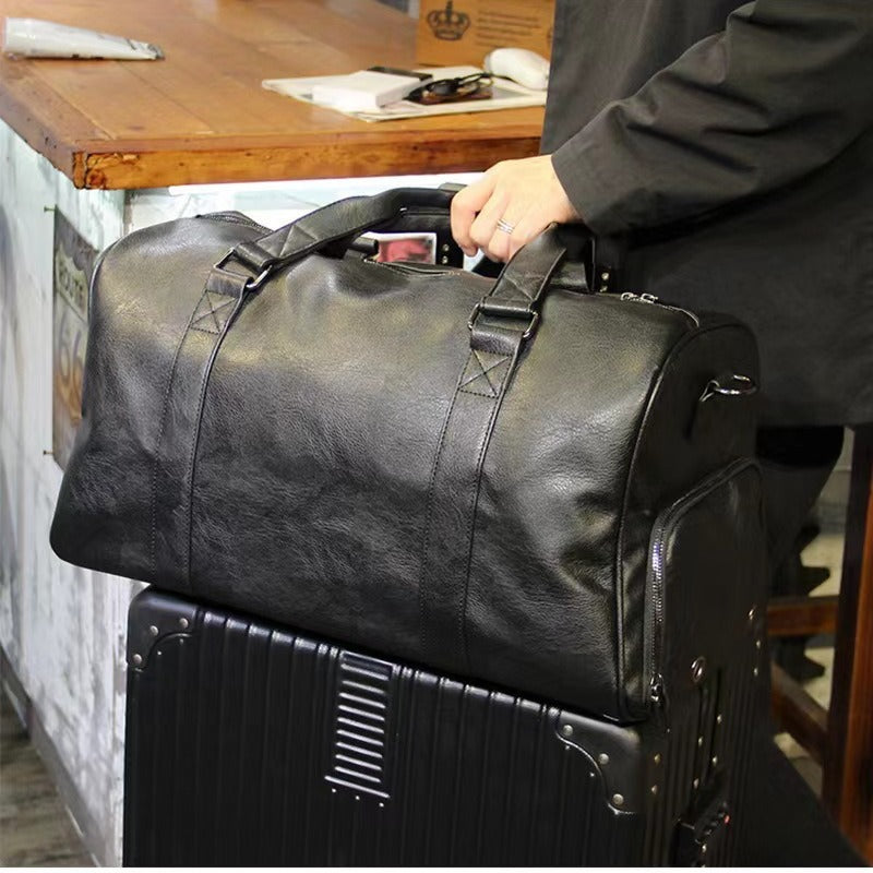 Men's Full-Grain Leather Travel Duffel Bag for Business Trips