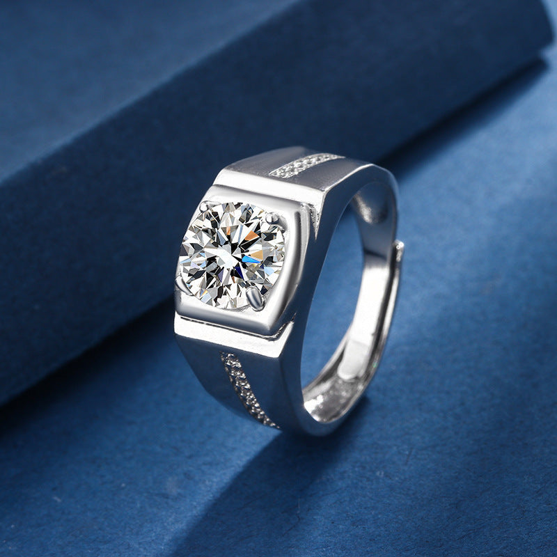 Men's Four Claw Zircon Ring 2 Carat Elegant Wedding Jewelry