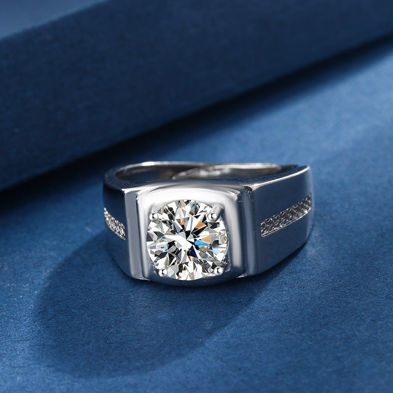 Men's Four Claw Zircon Ring 2 Carat Elegant Wedding Jewelry