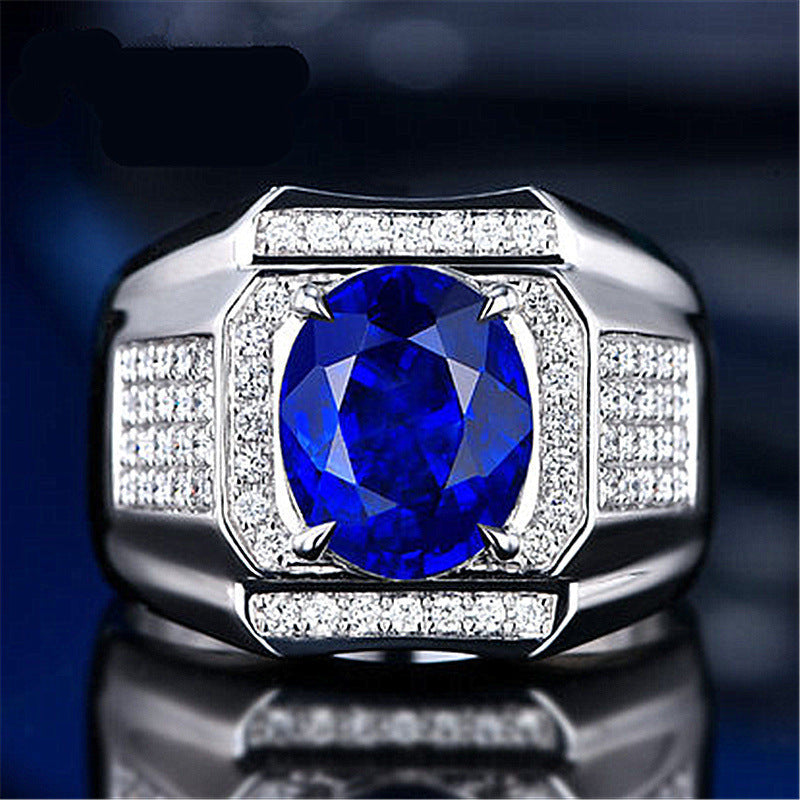 Men's Blue Sapphire Simulated Topaz Gold Plated Statement Ring