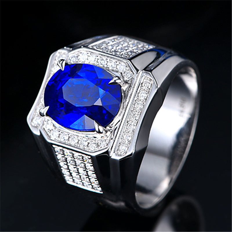 Men's Blue Sapphire Simulated Topaz Gold Plated Statement Ring