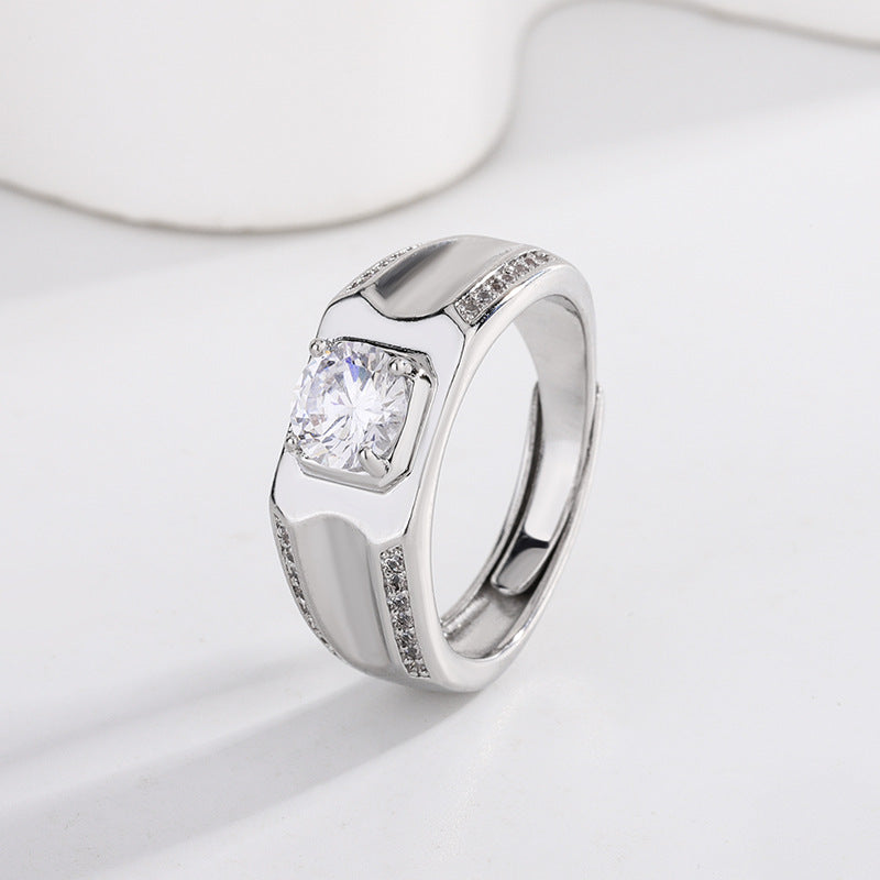 Men's Adjustable Double Row Simulated Diamond Statement Ring