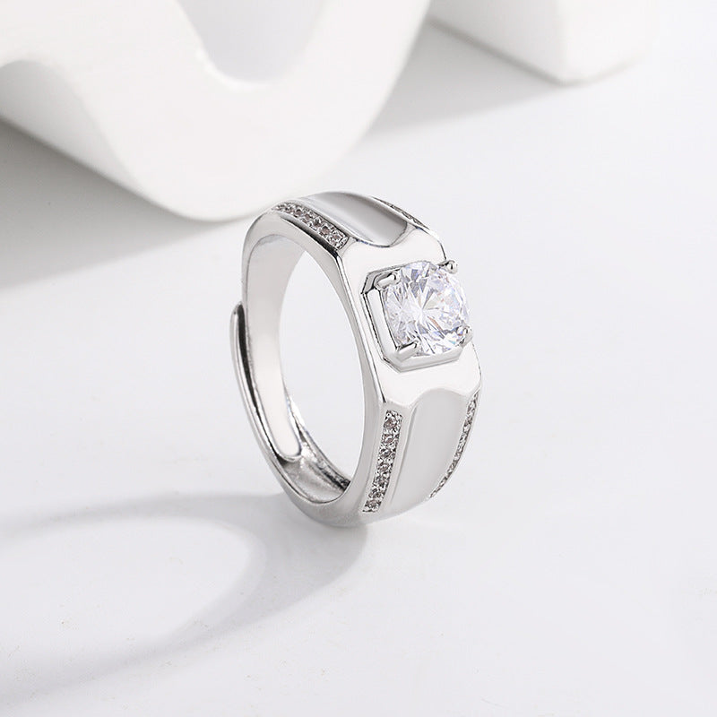 Men's Adjustable Double Row Simulated Diamond Statement Ring