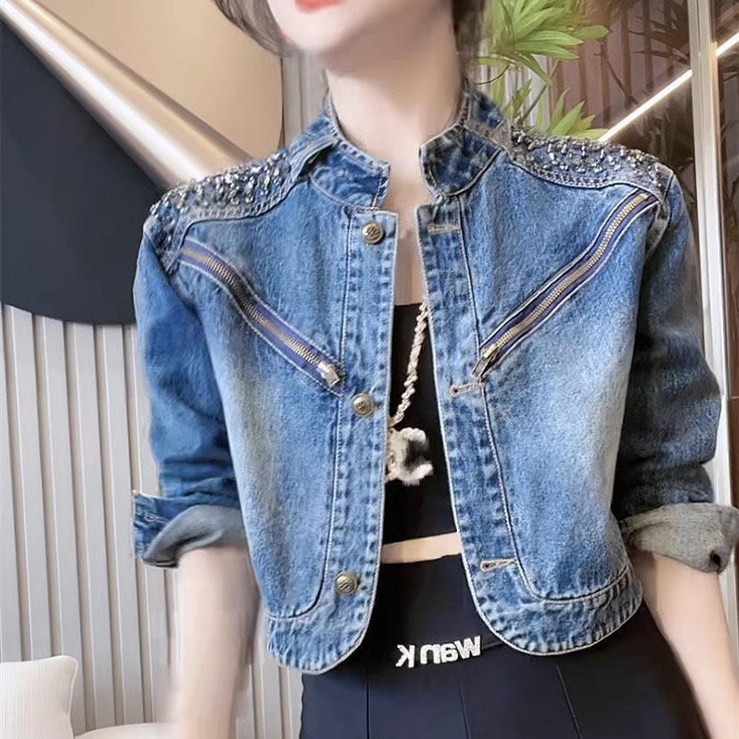 Women's Rhinestone Denim Jacket with Relaxed Fit