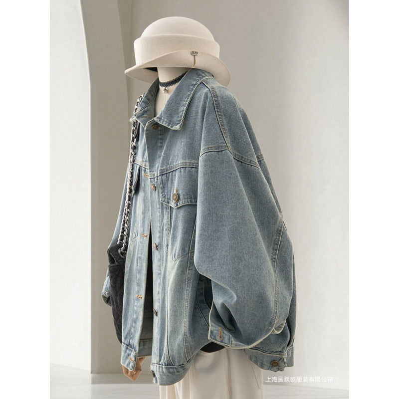 Women's Plus Size Denim Jacket with Relaxed Fit Design