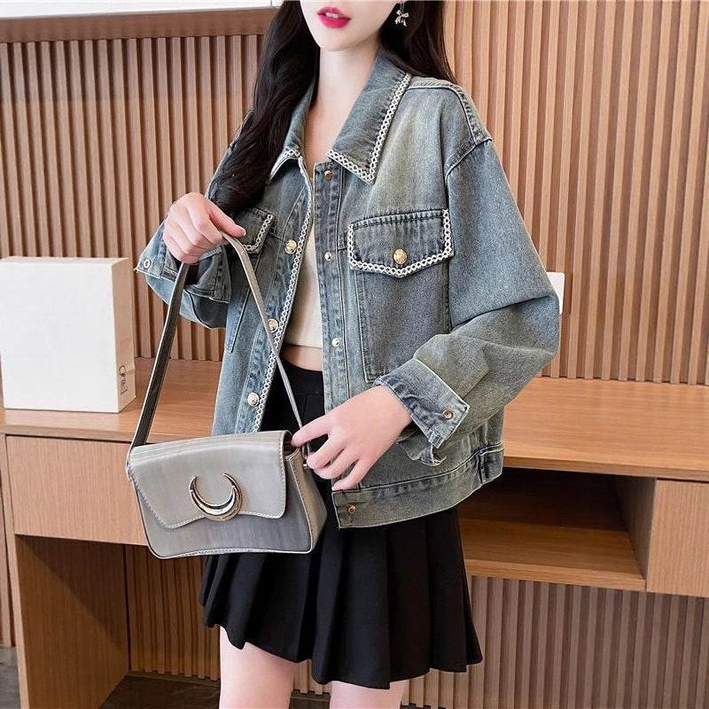Women's Relaxed Fit Denim Jacket with Dropped Shoulders