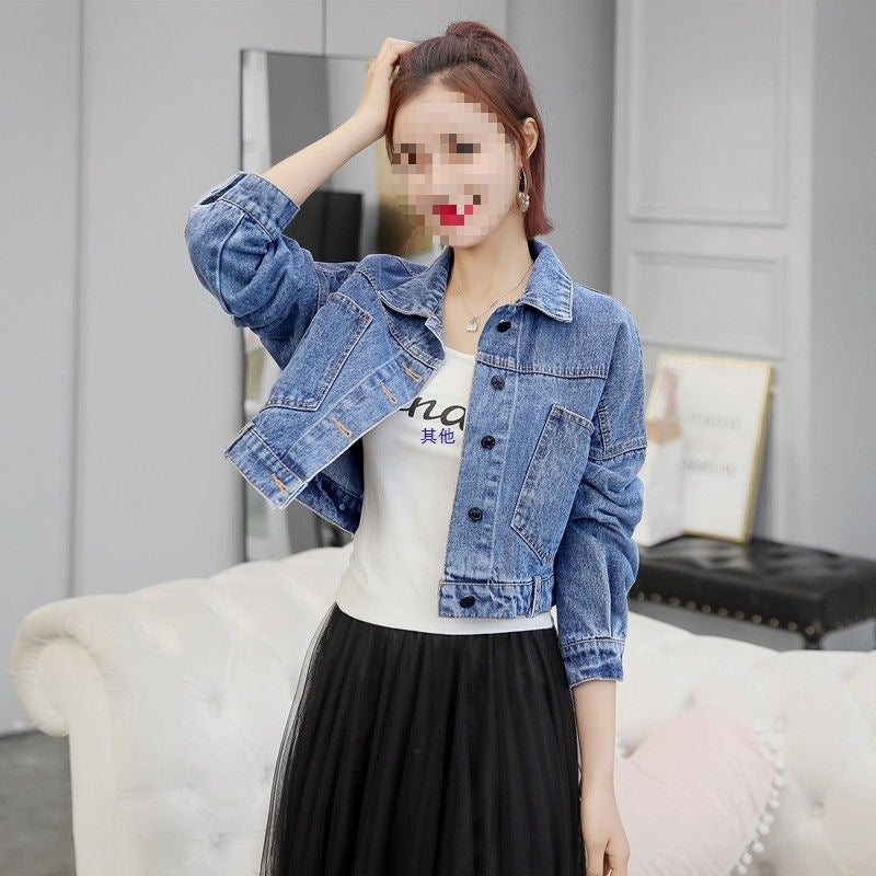 Women's Relaxed Fit Denim Jacket with Batwing Sleeve Design