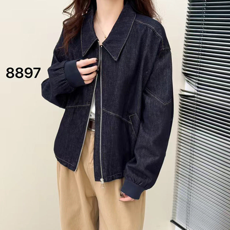 Women's Double Zipper Jacket with Retro Lapel Design