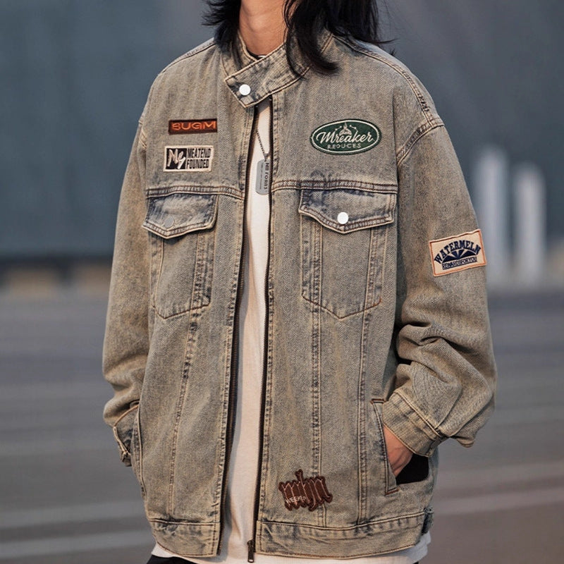 Unisex Retro Denim Jacket with Classic Lapel Collar