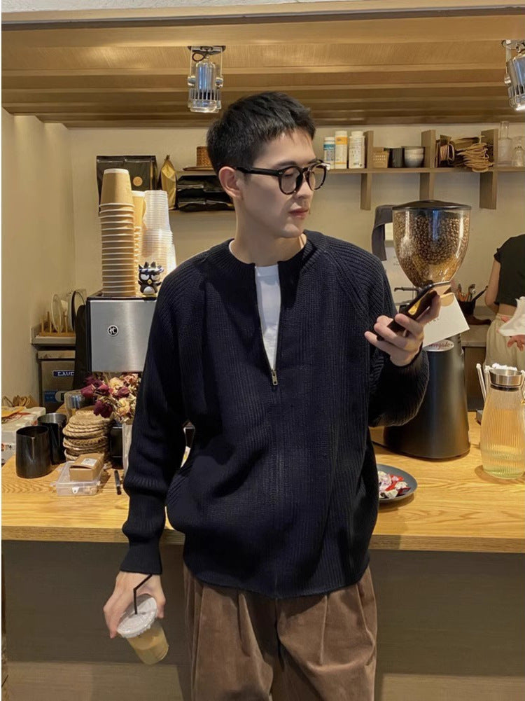 Men's Korean Style Solid Color Zipper Knit Cardigan Jacket