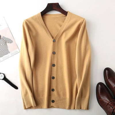 Men's V-Neck Faux Wool Loose Knit Cardigan Jacket