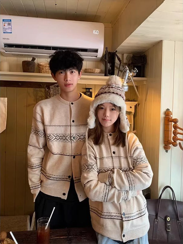 Men's Fair Isle Jacquard Knit Cardigan Sweater for Autumn