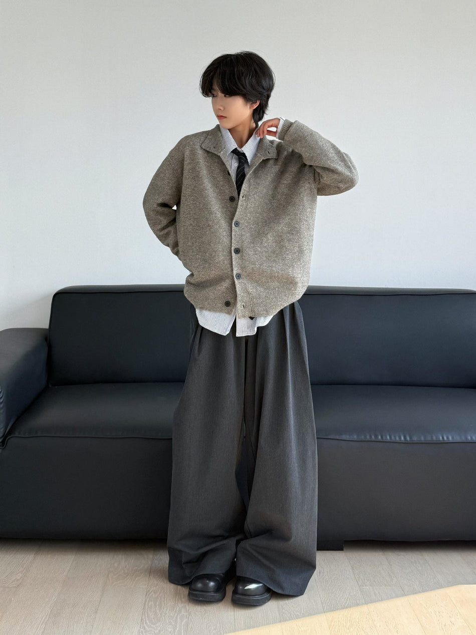 Men's Japanese Style Stand Collar Knit Cardigan Jacket