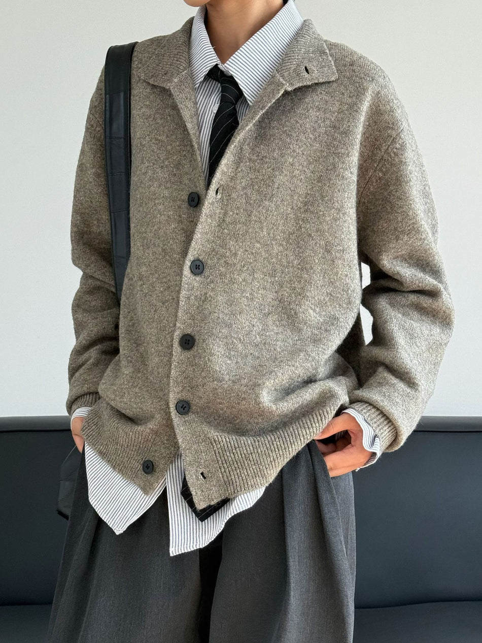 Men's Japanese Style Stand Collar Knit Cardigan Jacket