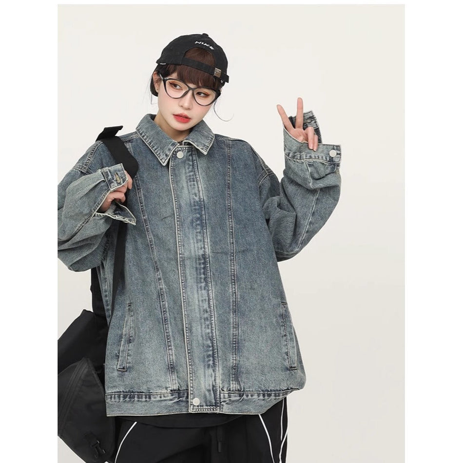Women's Retro Denim Jacket with Relaxed Mid-Length Fit