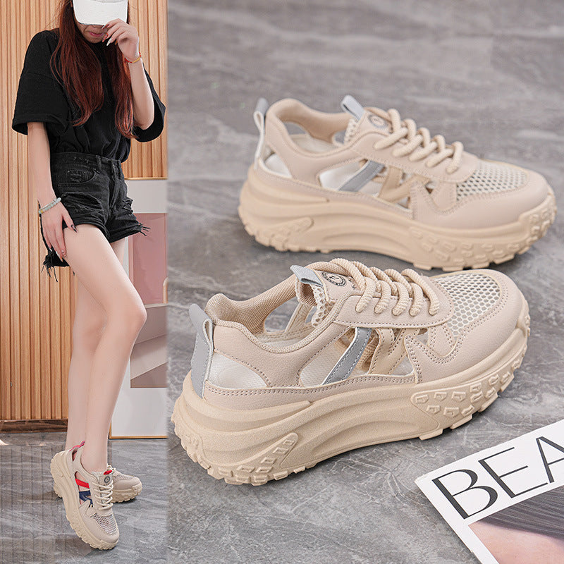 Women's Breathable Mesh Platform Sneakers with Lace-Up Design