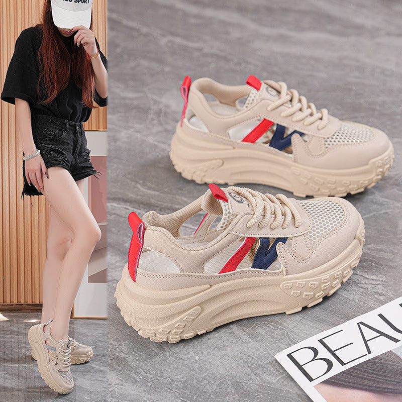 Women's Breathable Mesh Platform Sneakers with Lace-Up Design