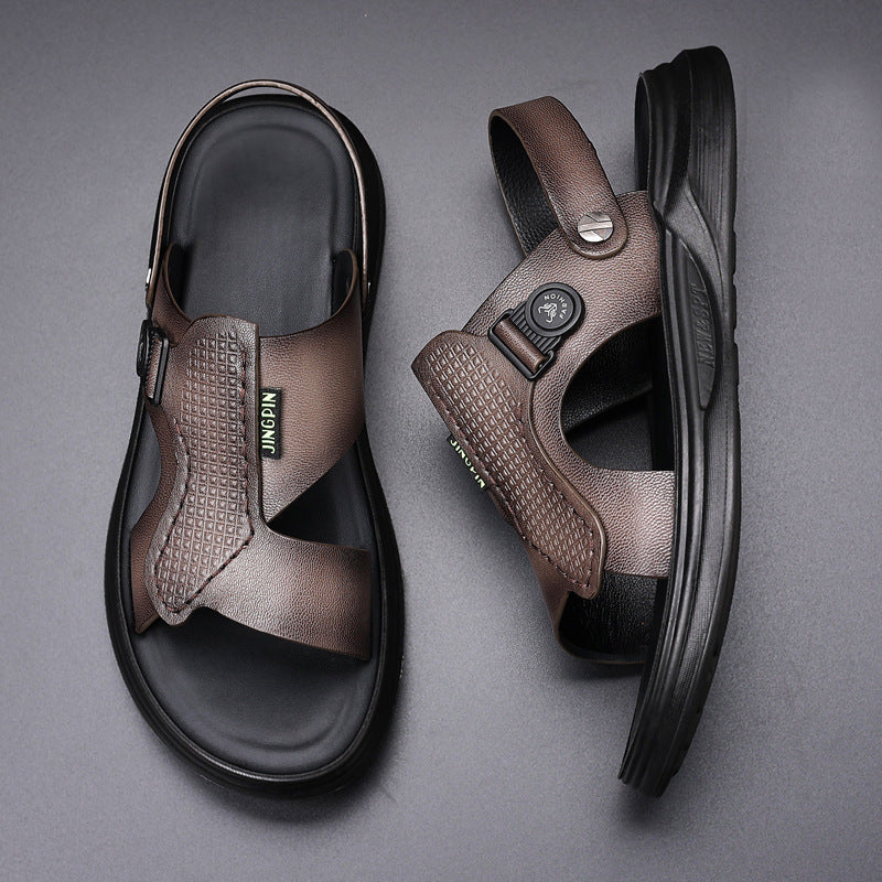 Men's Genuine Sheepskin Leather Casual Beach Sandals