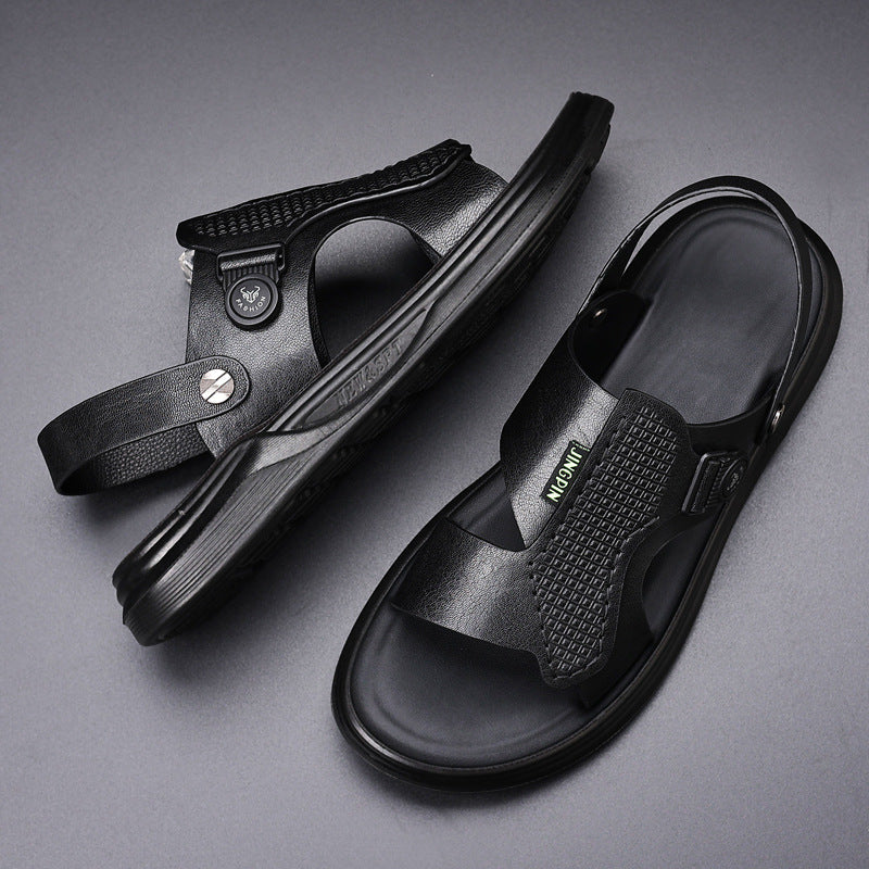 Men's Genuine Sheepskin Leather Casual Beach Sandals