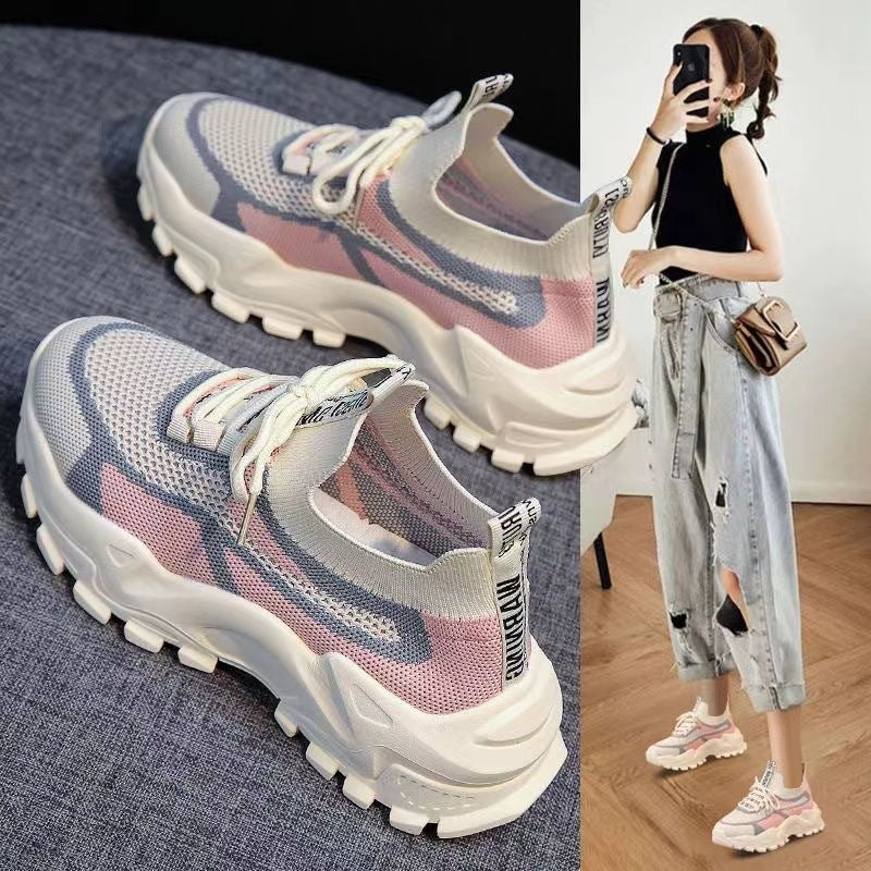 Women's Breathable Flyknit Sneakers with Hidden Platform Sole
