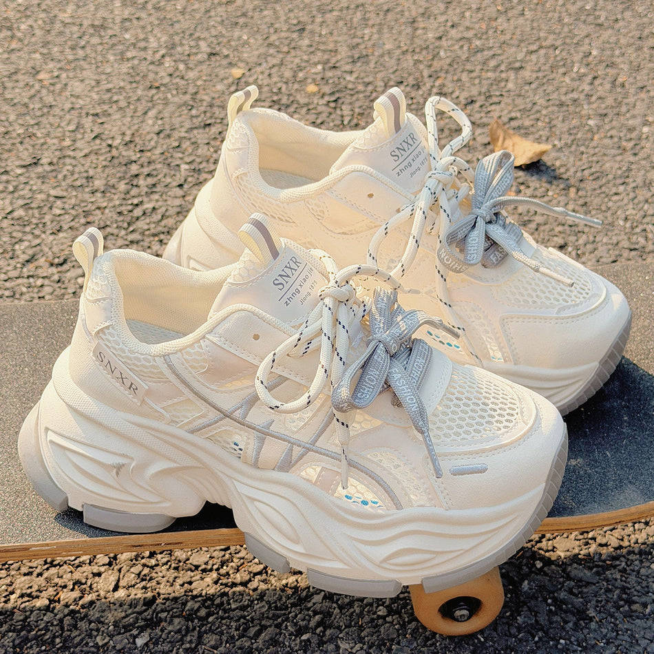 Women's Breathable Mesh Dad Sneakers with Thick Sole