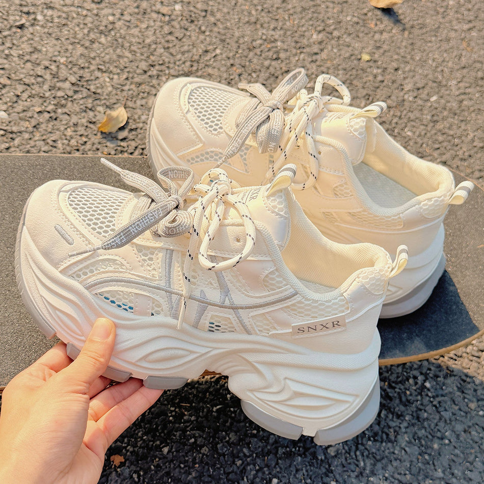 Women's Breathable Mesh Dad Sneakers with Thick Sole