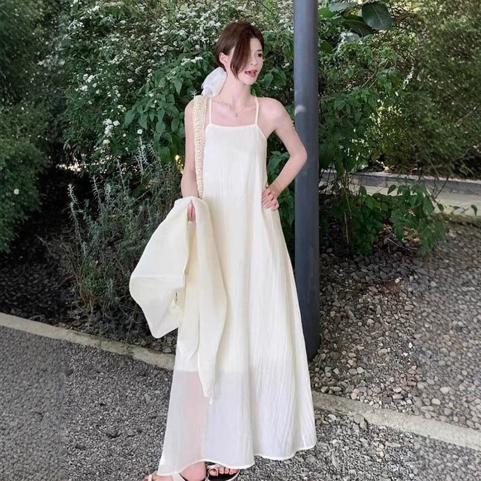 Women's Sleeveless Halter Neck Irregular Cotton Dress Set
